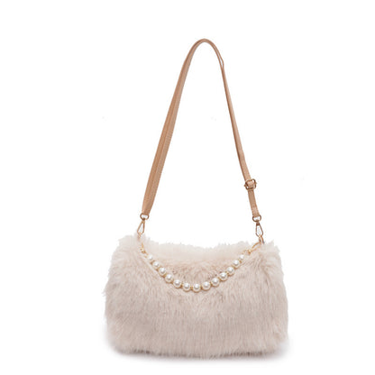 Autumn And Winter Fashion Shoulder Bags Pearl Chain Crossbody Bag Versatile Commuting Armpit Plush Female Bag